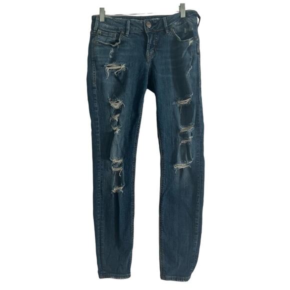 Silver Jeans Co. Woman’s Suki Skinny Low Rise Dark Wash Distressed Jeans-Size 28 - Picture 1 of 9